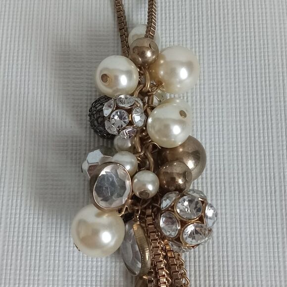 Gold Toned Faux Pearl Cluster Pendant Chain Tassel Adjustable Fashion Necklace - Picture 3 of 10